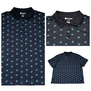 Haggar Clothing Golf Polo Size XL Black With Blue Swordfish Print All Over